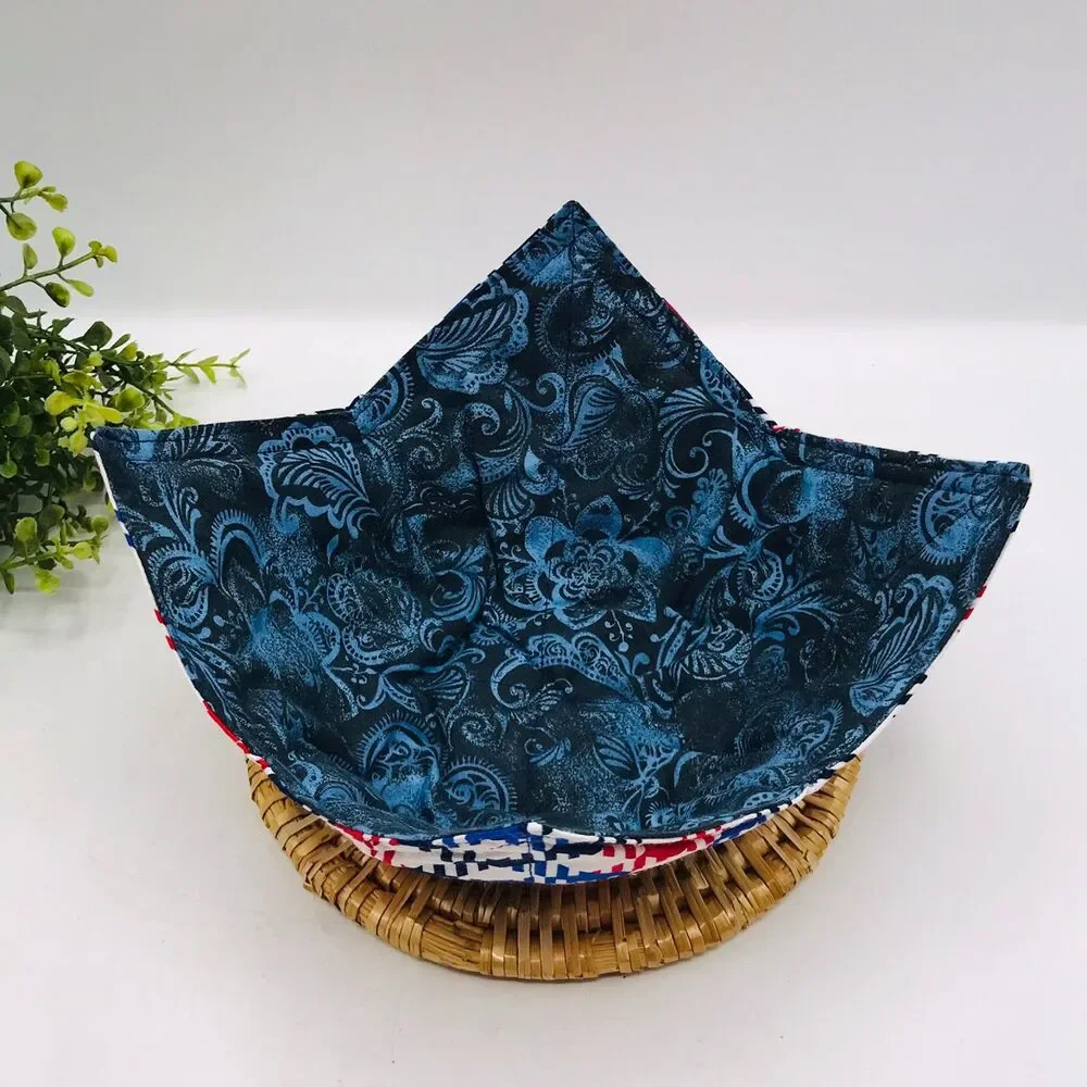 Microwave Soup Bowl Cozy Holder, Reversible, Red, White, Blue, Patriotic July 4